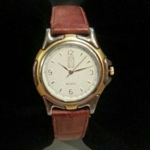 Men's two tone brown leather strap watch